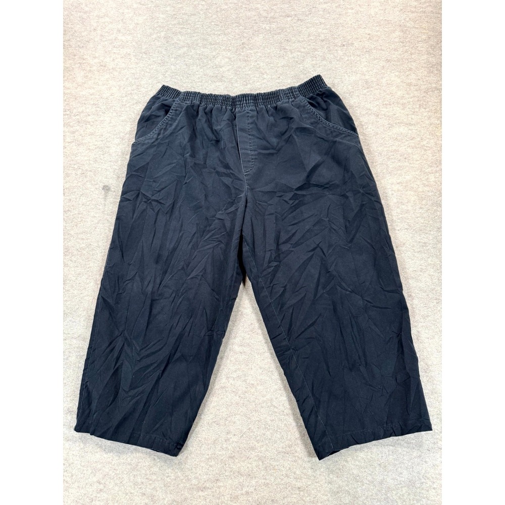 Basic Editions Pull On Capri Pants Womens L Black Cotton High Rise Elastic Waist